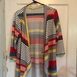 Myobe 3/4 Sleeve Multi-Stripe Cardigan